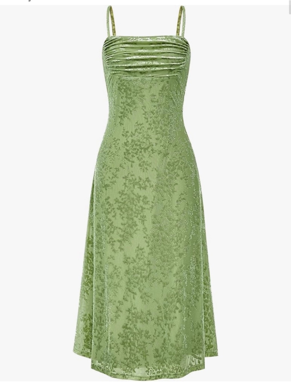 Green Velvet Slip Dress with Delicate Floral Burnout